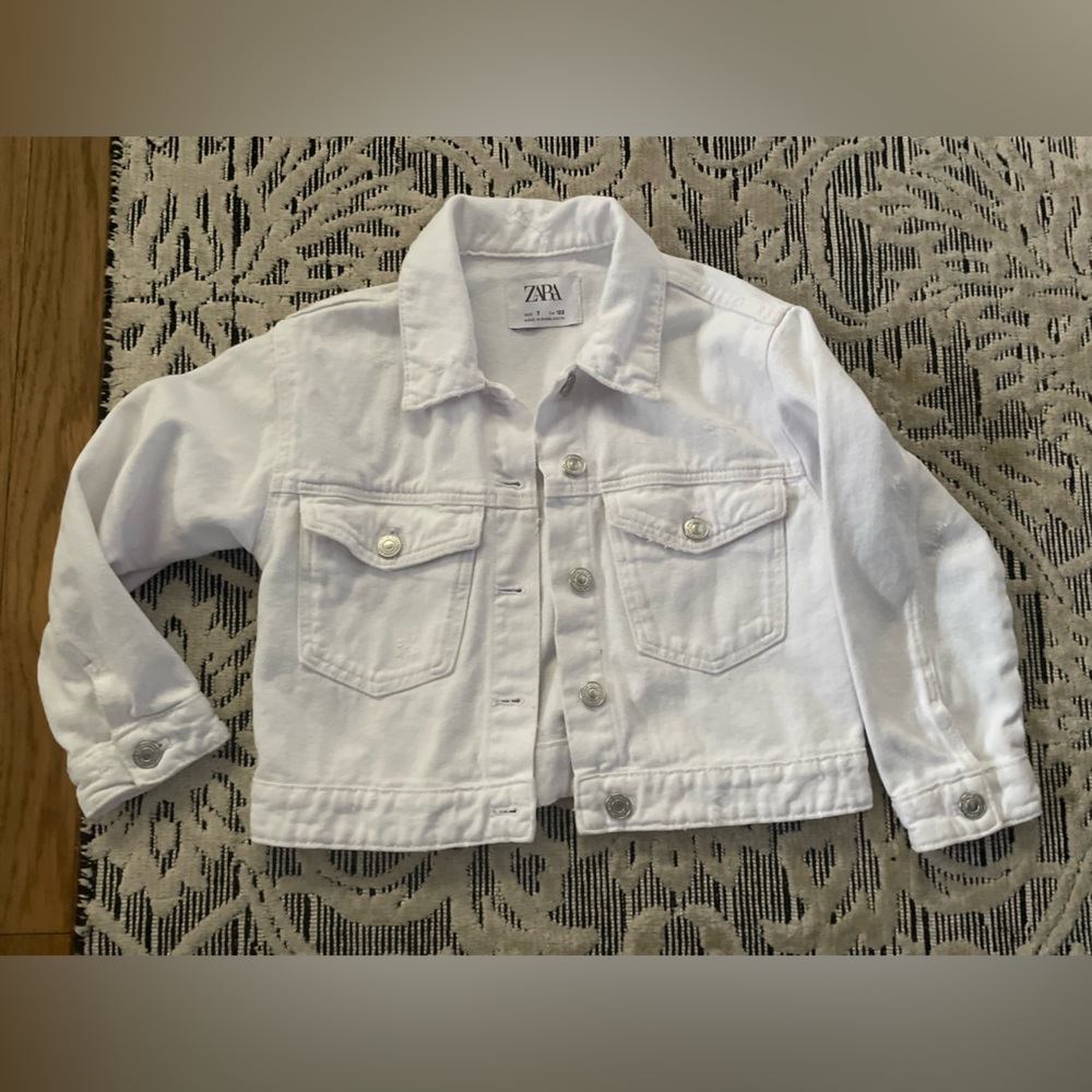Zara distressed denim white jean jacket - girls